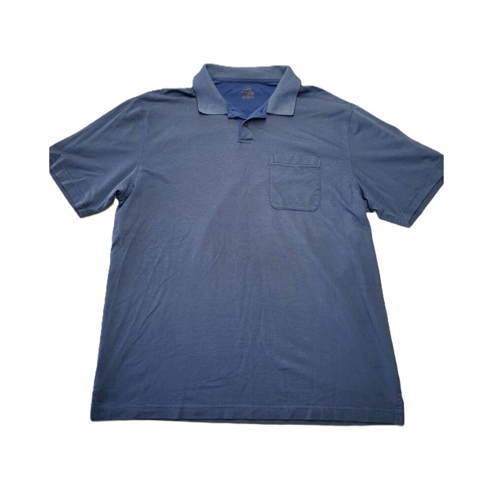 VAN HEUSEN Men's XL Short Sleeve Polo Shirt Stripped Blue Casual Pocket